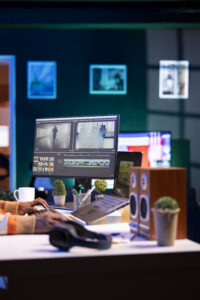 Video maker producing footage with artistic editing software